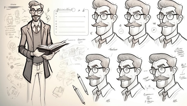 Professor Cartoon Design Process Art Sketches Generative AI