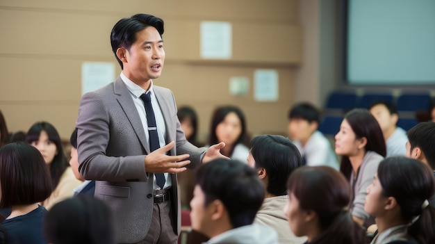 professor speaking at a lecture to students