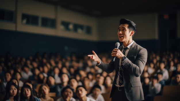 学生に講義で話す教授