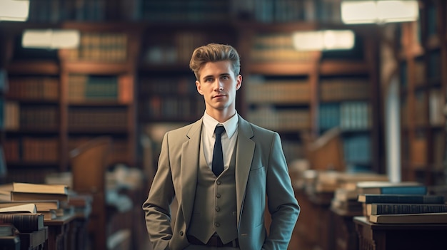 A professor stands in a university library