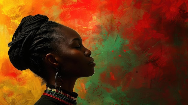 Profile of a beautiful African woman on a green yellow and red background African colors