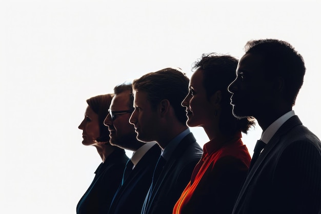 Profile of a business team in a single line against white background