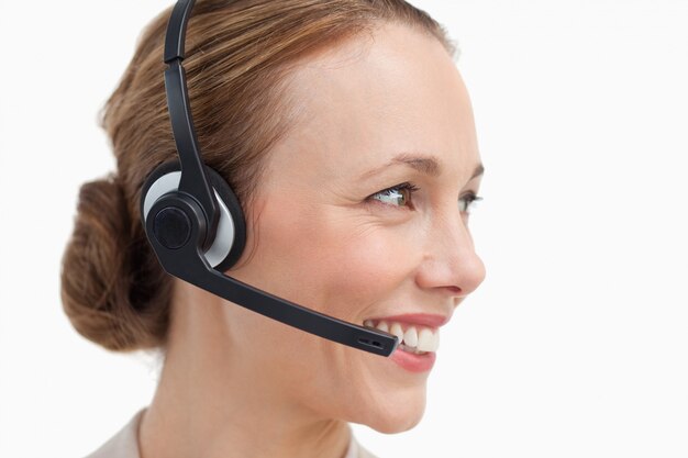 Profile of a businesswoman with a headset