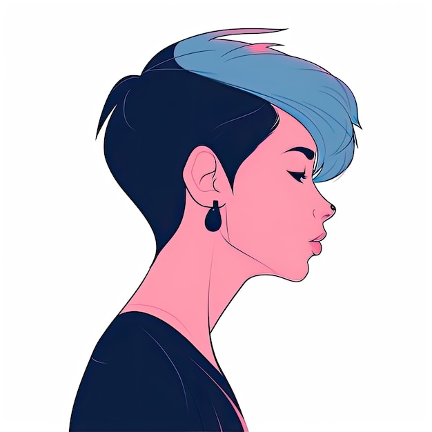 Profile of a modern hipster punk girl with a vivid color hairstyle Illustration Generative AI