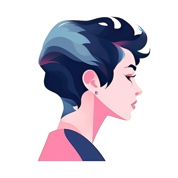 Photo profile of a modern hipster punk girl with a vivid color hairstyle illustration generative ai