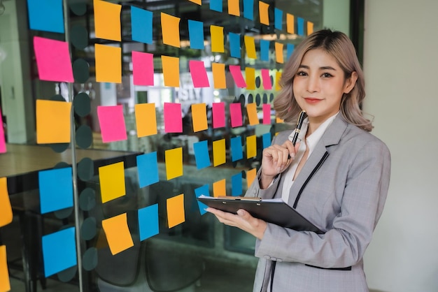 Profile photo of beautiful business lady person looking seriously watching thinking idea