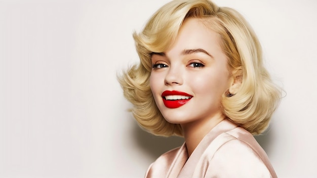 Profile photo of cute blonde with bright red lips