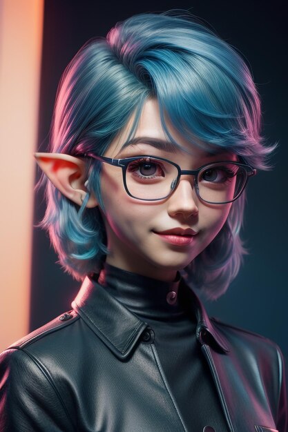 Profile photo of young beautiful woman wearing glasses light blue hair long ears like elves