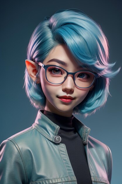 Profile photo of young beautiful woman wearing glasses light blue hair long ears like elves