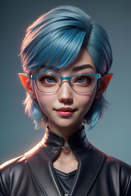 Profile photo of young beautiful woman wearing glasses light blue hair long ears like elves