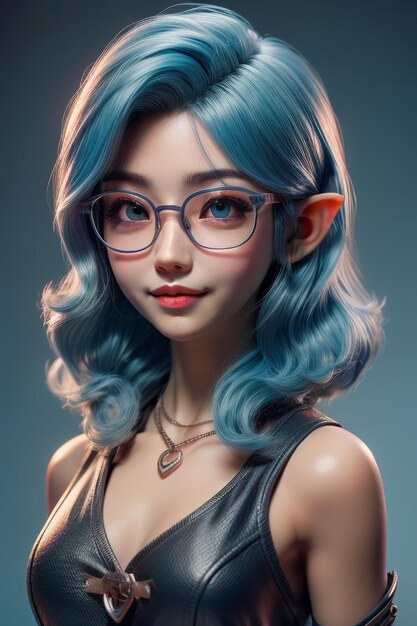 Profile photo of young beautiful woman wearing glasses light blue hair long ears like elves