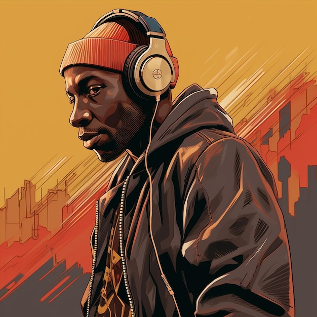 A profile picture man listen music use headphone logo illustration art