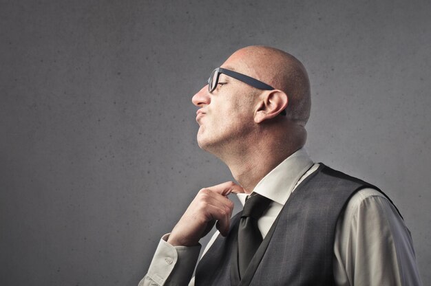 profile portrait of bald man