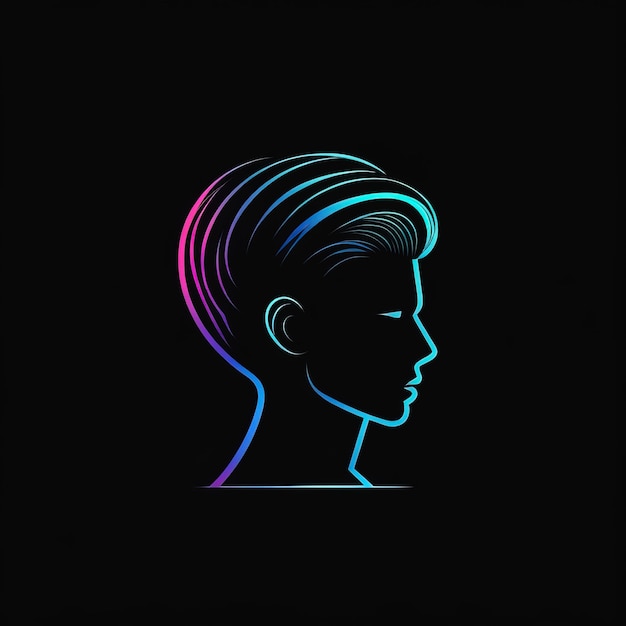 Photo profile portrait of young man with neon lines and neon linesprofile portrait of young man with neon