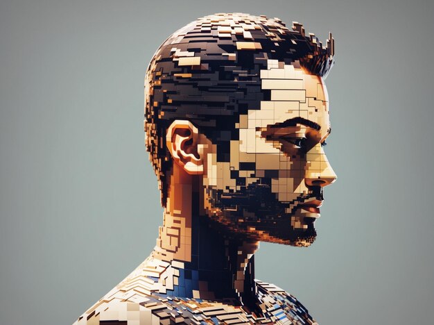 Photo profile view of digitally generated pixelated art