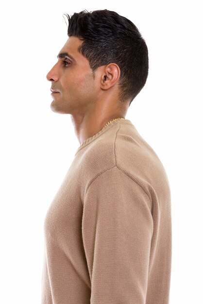 Profile view of young muscular Persian man