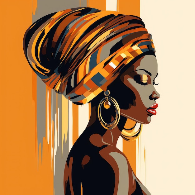 Profile of a young african female with african traditional clothes Generative AI