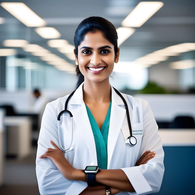 Photo profiling healthcare professionals young female physicians and pediatricians in white coats