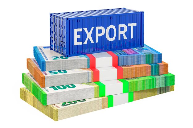 Profit from export concept with cargo container 3D rendering