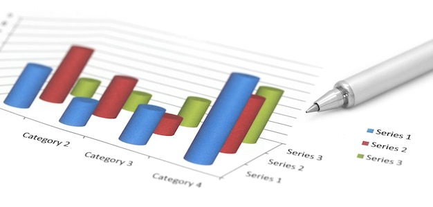 Profit graph with a silver ballpoint over white background