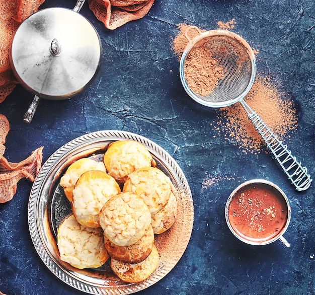 Profiteroles and hot chocolate