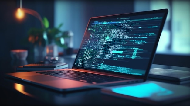 写真 プログラマーの職場のラップトップでプログラム コードを作成 generative ai