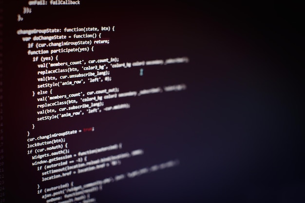 Programmeercode op computerscherm. software ontwikkeling. programmacode schrijven op computer.
