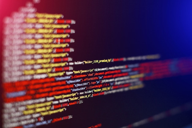 Programmeercode voor softwareontwikkelaars. Abstracte computerscriptcode. Selectieve focus