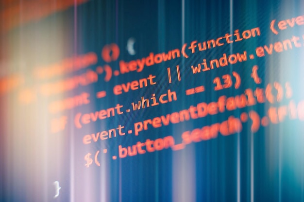 Foto programmeercodescherm van softwareontwikkelaar softwareprogrammering werktijd codetekst geschreven en gemaakt