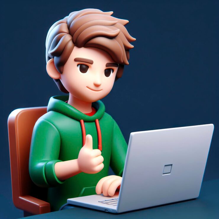 Photo programmer 3d character game developer or coder guy in uses computer laptop ai generative