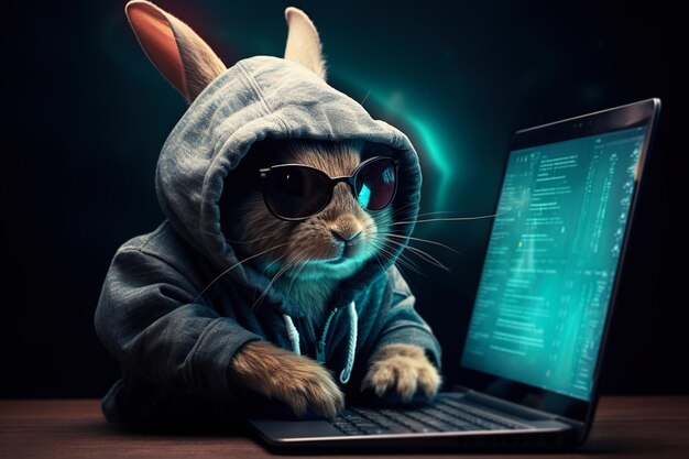 Premium Photo | Programmer Bunny with laptop Generative Ai