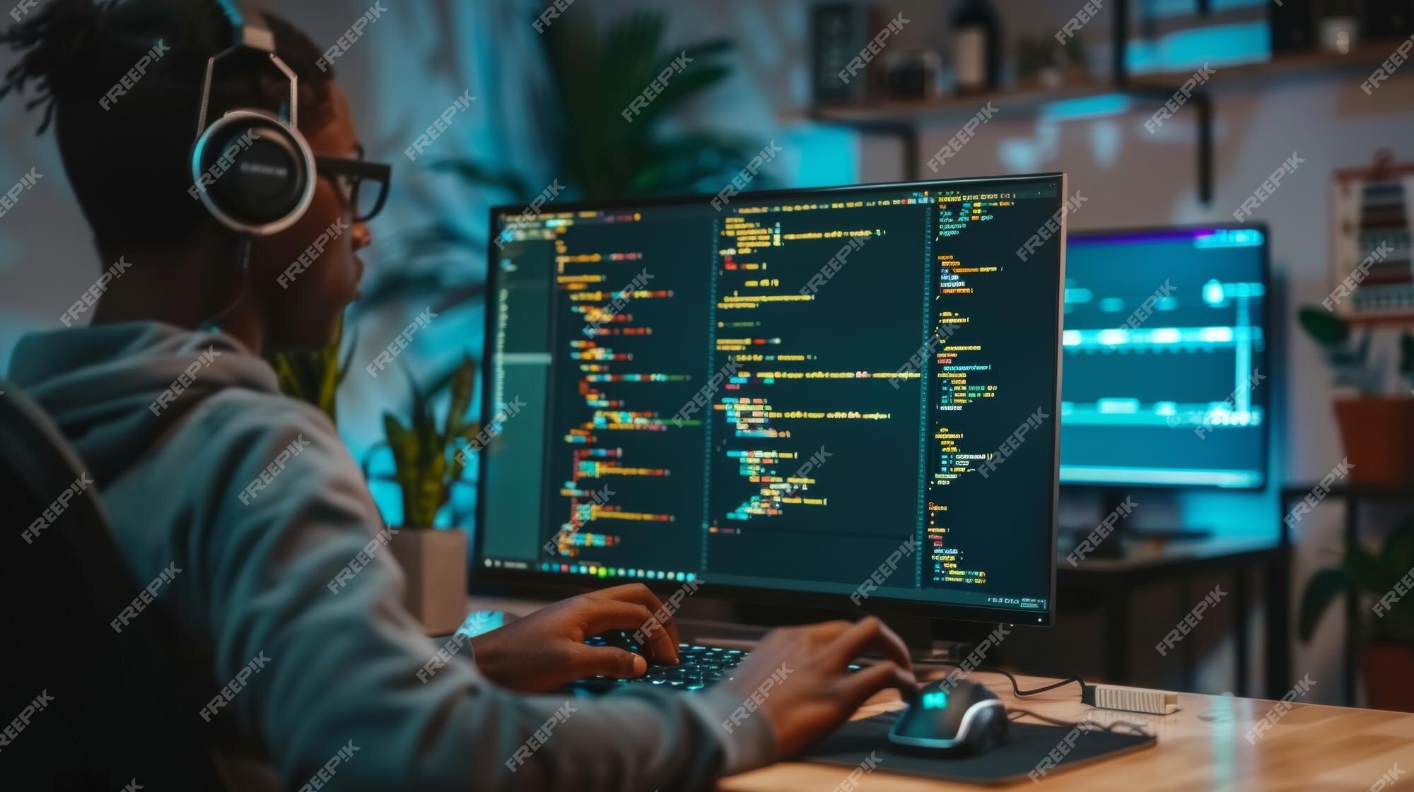 Premium Photo | A programmer coding on a computer with lines of code ...