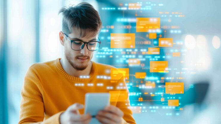 Photo programmer designing a mobile system interface with javascript mobile javascript system