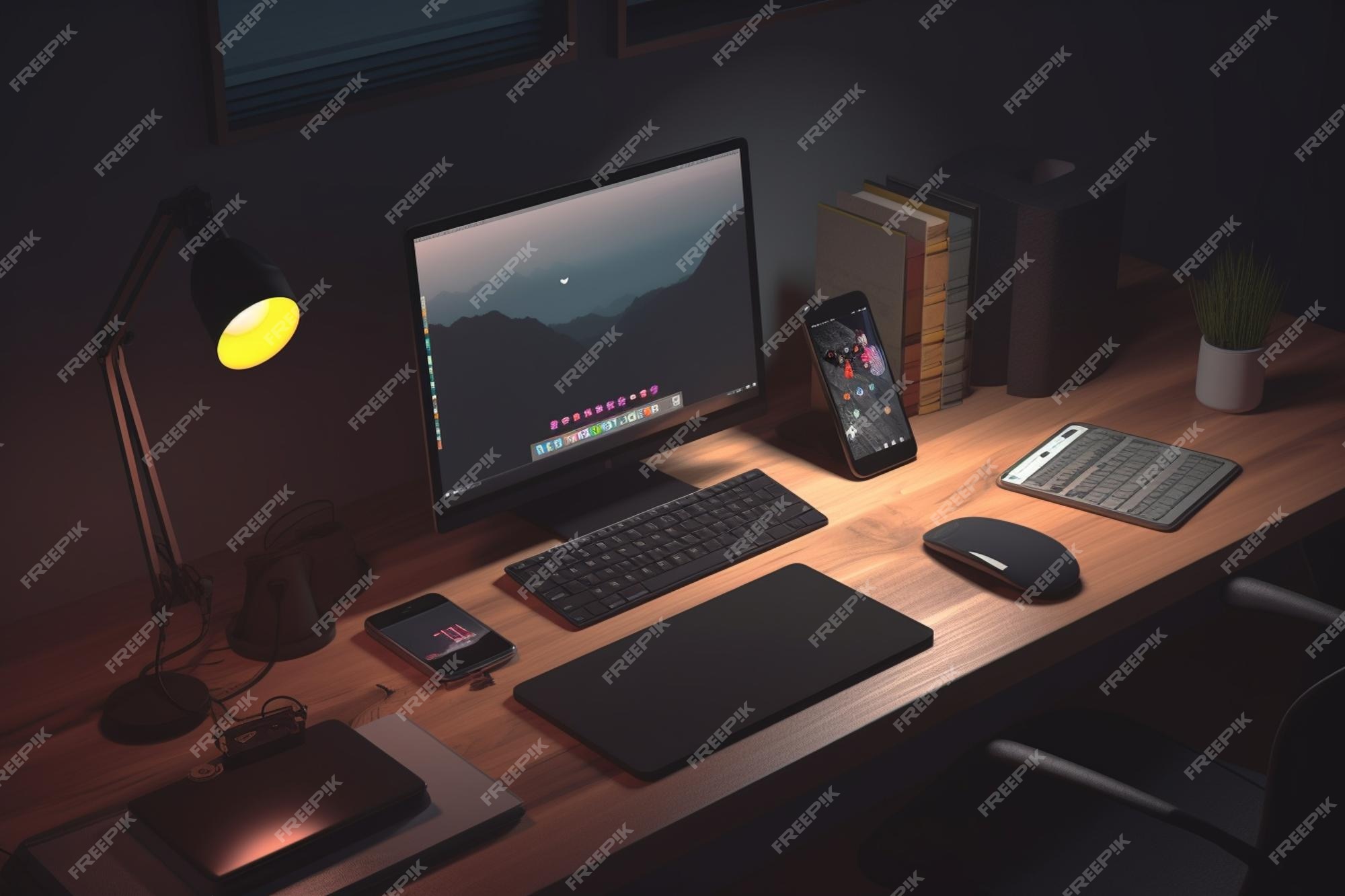 Premium Photo | Programmer desk mockup Desk with coding books computers ...