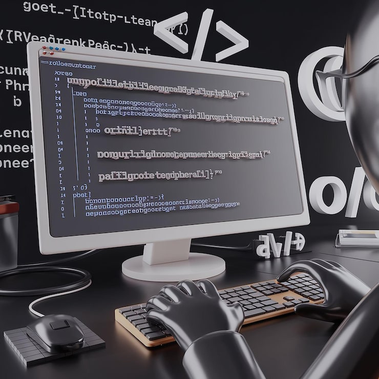 Photo programmer developer typing script source languages coding symbols icon development project data programming software engineering it technologies computer 3d rendering