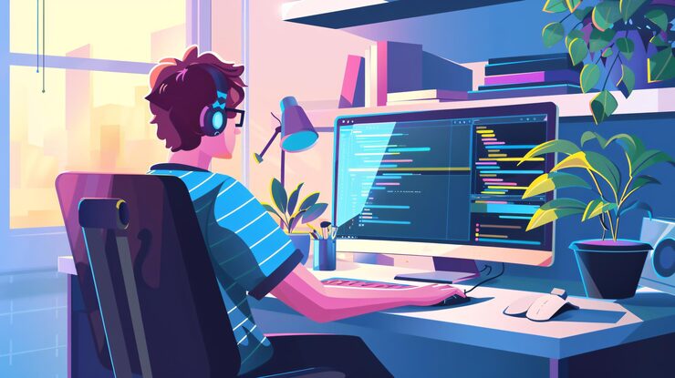 Фотография программист, разрабатывающий и проектирующий веб-сайт с использованием технологий кодирования во время работы