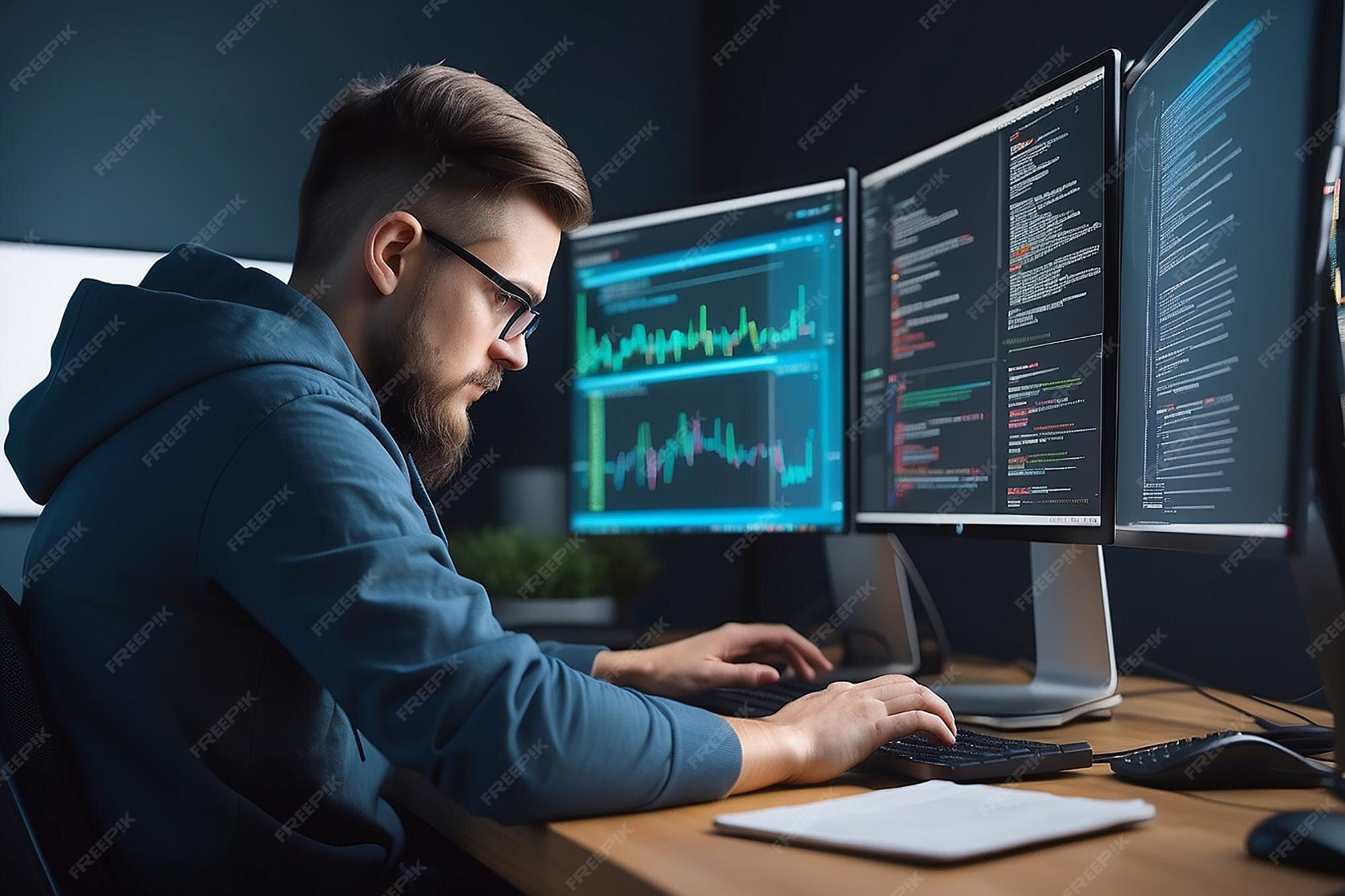 Premium Photo | Programmer engineering and coding Programmer working on ...