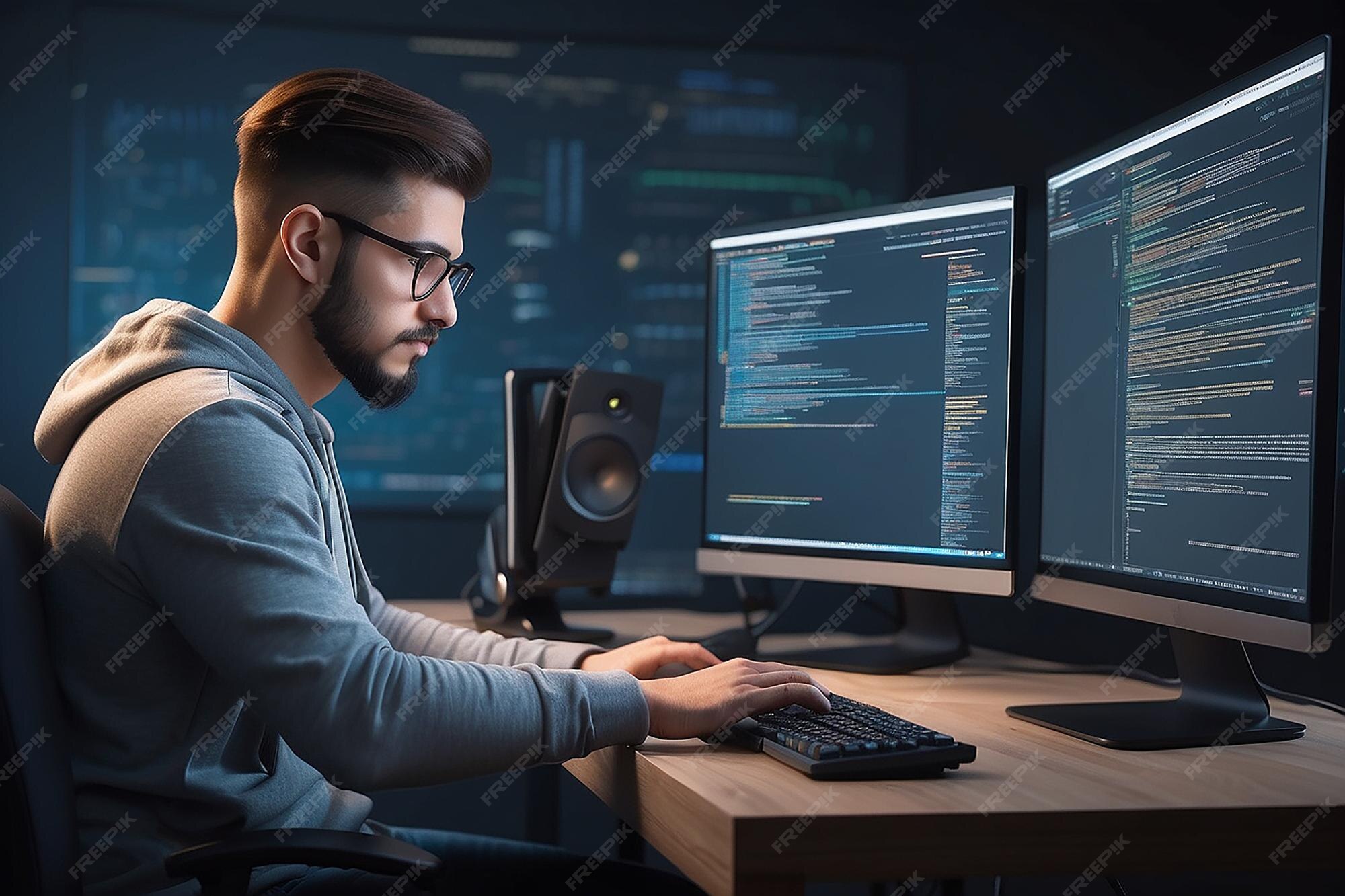 Premium Photo | Programmer engineering and coding Programmer working on ...