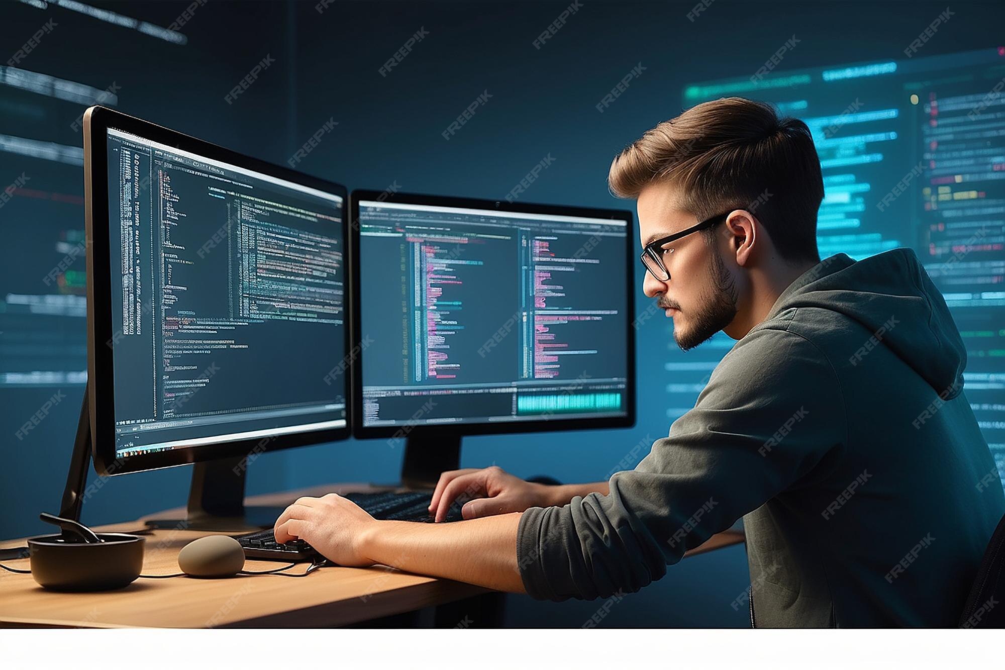 Premium Photo | Programmer engineering and coding Programmer working on ...