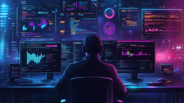 a programmer implementing an algorithm with mathematical formulas and logic gates