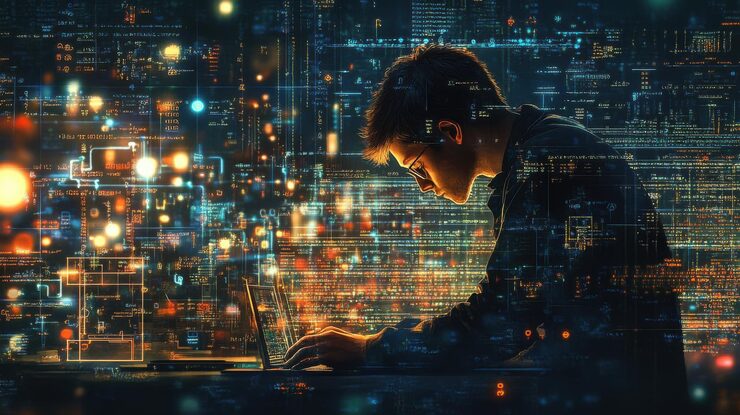 Photo a programmer implementing an algorithm with mathematical formulas and logic gates