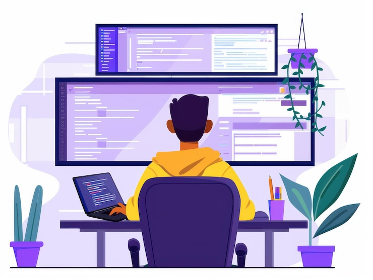 Photo programmer integrating api with website on a dual monitor setup efficient web development