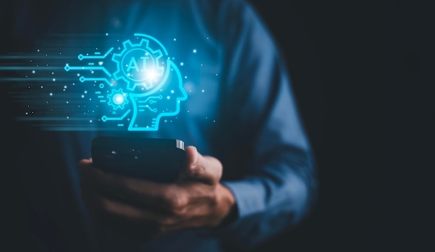 programmer people working laptops or smartphones with ai artificial intelligence software engineer coding on laptop computers with technology icons and binary code big data ai bot digital machine