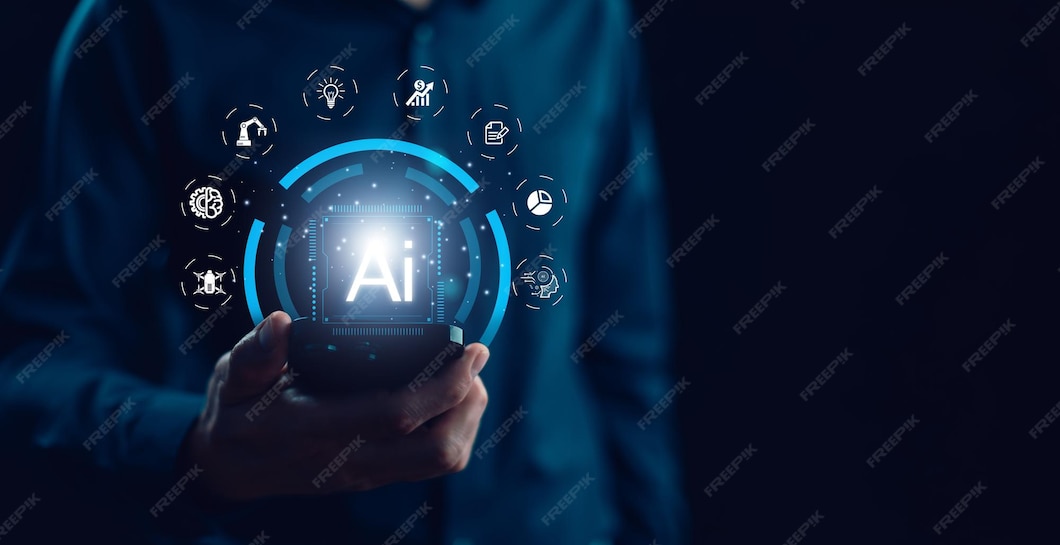 Programmer people working laptops or smartphones with ai artificial ...