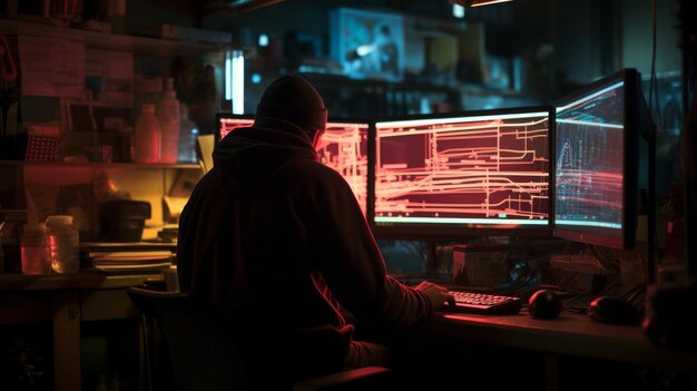 programmer typing code on computer screen with lines of programming language displayed