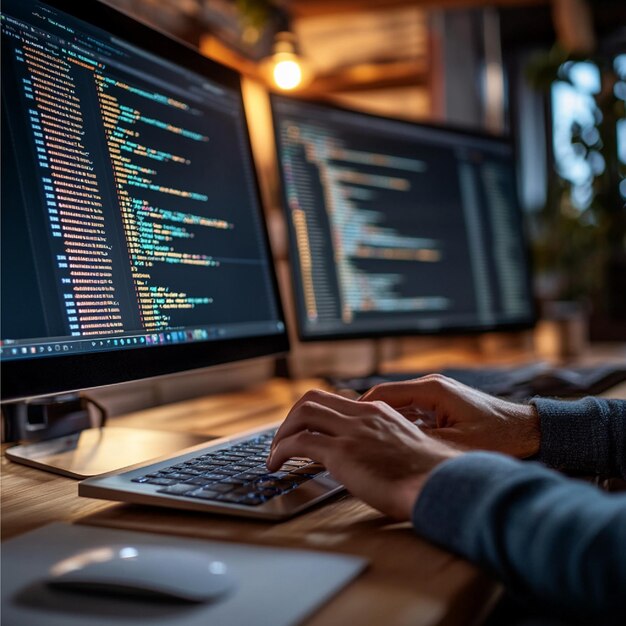 a programmer typing sql queries on a database console retrieving data efficiently