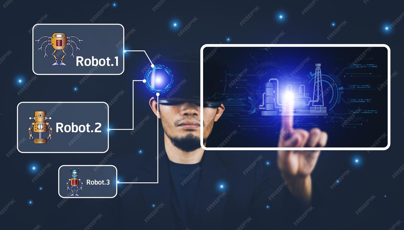 Premium Photo | Programmer using vr technology control computer by ...