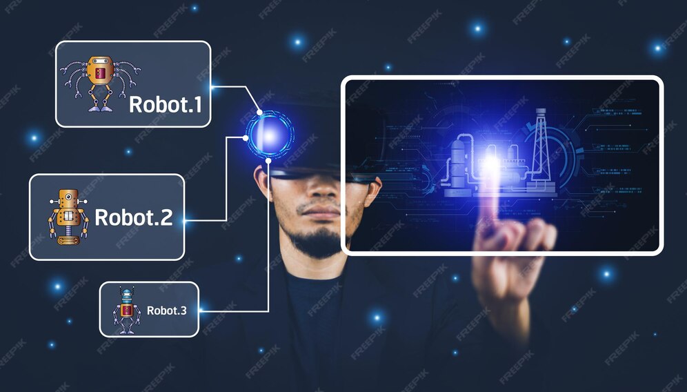 Premium Photo | Programmer using vr technology control computer by ...