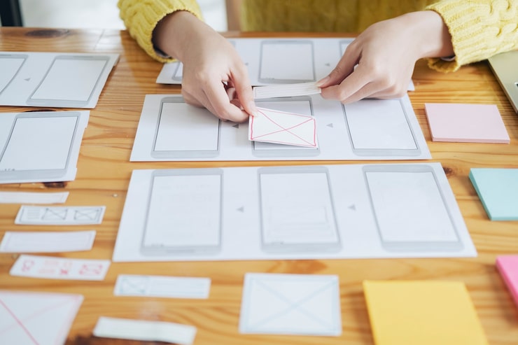 Photo 소프트웨어 개발 및 코딩 기술 분야에서 일하는 프로그래머 및 ux ui 디자이너. 모바일 및 웹사이트 디자인 및 프로그래밍 개발 기술.