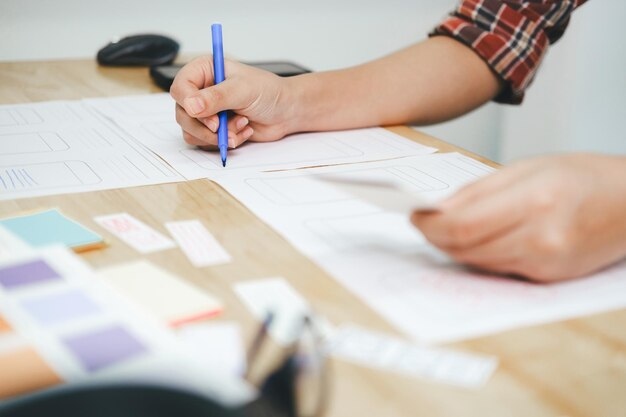 programmer and ux ui designer working in a software development and coding technologies. mobile and website design and programing development technology.